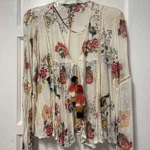 Zara Woman Sheer Tie-Front Blouse